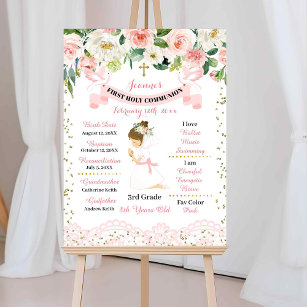 Pink Gold Floral Girl First Communion Sign