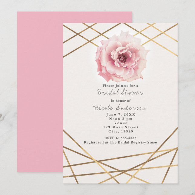 Pink & Gold Floral Glam Bridal Shower Invitation (Front/Back)