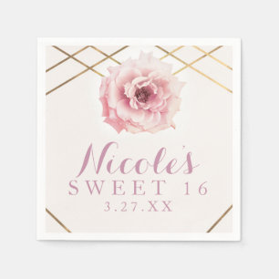 Pink & Gold Floral Glam Bridal Shower Party Napkin
