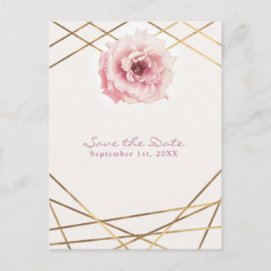 Pink & Gold Floral Glam Party Save the Date Announcement Postcard