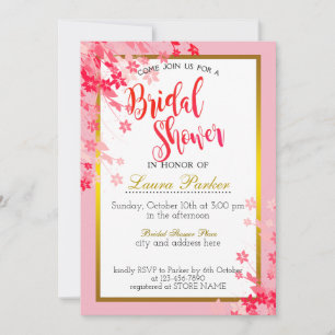Pink Gold Floral Glitter Bridal Shower Decorate Invitation