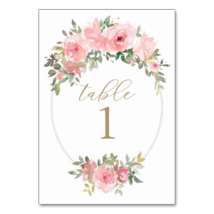 Pink Gold Floral Greenery Table Number