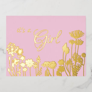Pink   Gold Floral it's a Girl Birth Announcement
