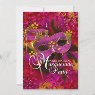 Pink Gold Floral Masquerade Sweet 16 Invite