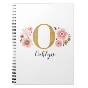 Pink Gold Floral Monogram Letter O Notebook