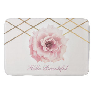 Pink & Gold Floral Peony Flower Glam Custom Bath Mat
