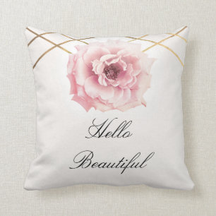 Pink & Gold Floral Peony Flower Glam Custom Chic Cushion