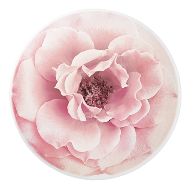 Pink & Gold Floral Peony Flower Glam Custom Floral Ceramic Knob (Front)