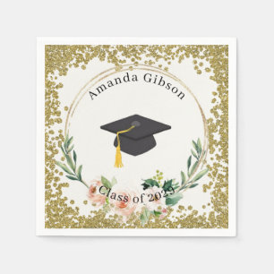 Pink & Gold Floral Personalised Graduation Party Napkin
