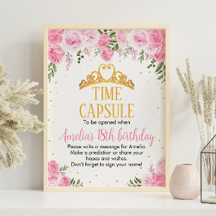 Pink Gold Floral Princess Crown Time Capsule Poster