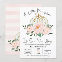 Pink Gold Floral Pumpkin Baby Shower Invitation