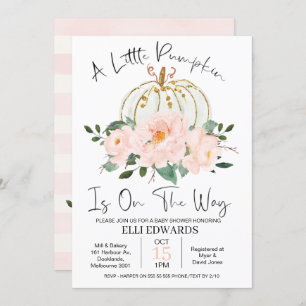 Pink Gold Floral Pumpkin Baby Shower Invitation