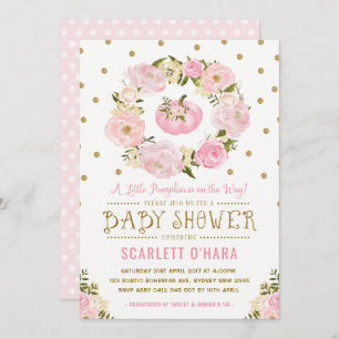Pink & Gold Floral Pumpkin Baby Shower Invitation