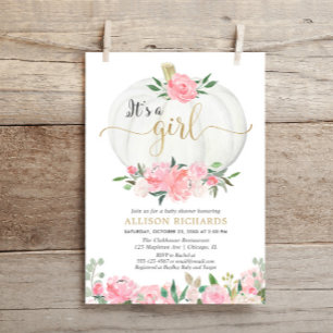 Pink gold floral pumpkin It's a girl baby shower Invitation