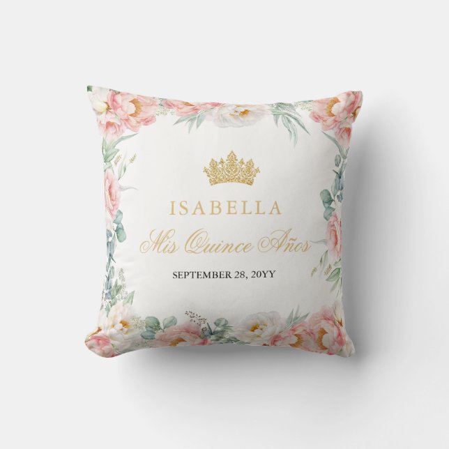 Pink & Gold Floral Quinceañera Cushion (Front)