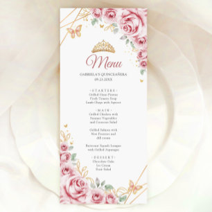 Pink Gold Floral Quinceanera Menu