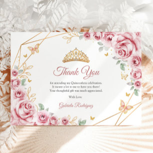 Pink Gold Floral Quinceanera Thank You Card