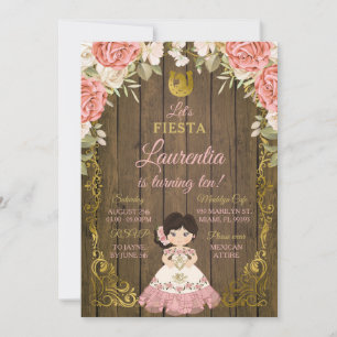 Pink & Gold Floral Rose Sweet Girl Wood Birthday Invitation