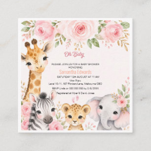 Pink Gold Floral Safari Animals Baby Shower Invita Enclosure Card