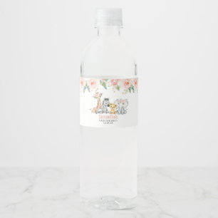 Pink Gold Floral Safari Baby Shower  Water Bottle Label