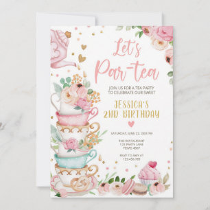 Pink Gold Floral Tea Birthday Party Invitation