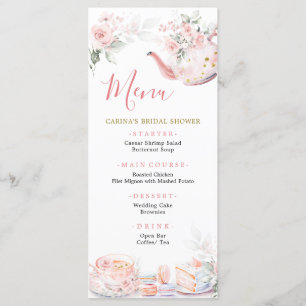 Pink Gold Floral Tea Party Bridal Shower Menu