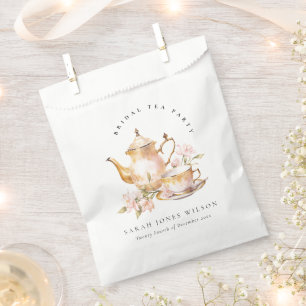 Pink Gold Floral Tea Set Bridal Shower Tea Party Favour Bag