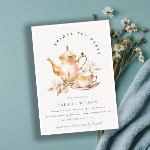 Pink Gold Floral Tea Set Bridal Shower Tea Party Invitation