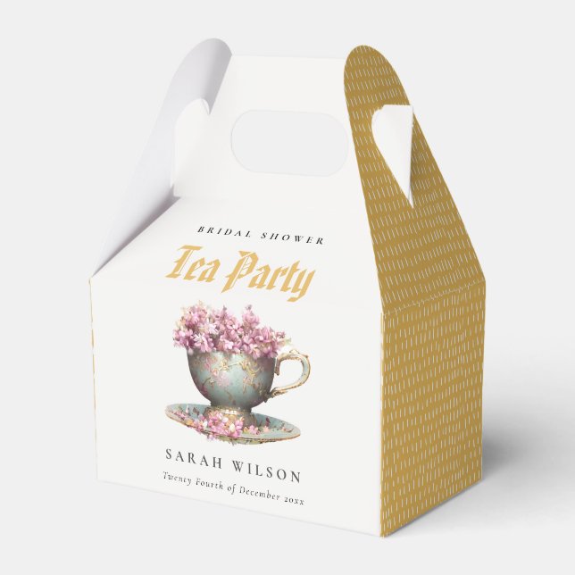 Pink Gold Floral Teacup Bridal Shower Tea Party  Favour Box (Front Side)