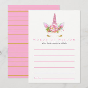 Pink & Gold Floral Unicorn Girl Baby Shower Advice Invitation
