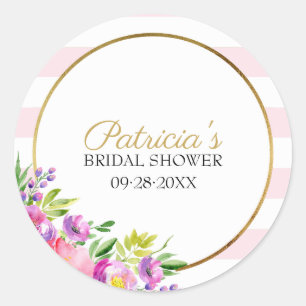 Pink & Gold Floral Watercolor Bridal Shower Classic Round Sticker