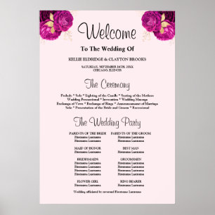 Pink/Gold Floral Wedding Ceremony Program Sign