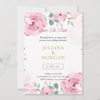 Pink & Gold Floral Wedding Invitation Template | E