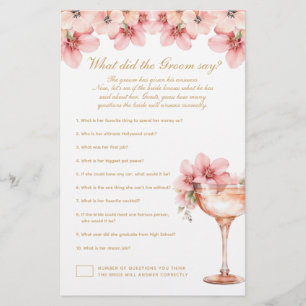 Pink Gold Floral What Did the Groom Say Game Flyer