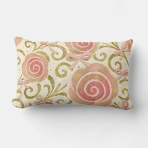 Pink & Gold Floral with Bows Princess Roses Lumbar Cushion
