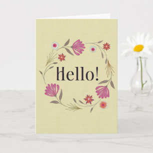 Pink & Gold Floral Wreath Hello Greeting Card