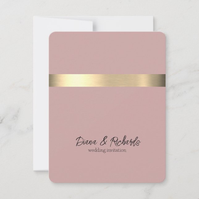 Pink Gold Foil Rustic Faux Wedding Invitation (Front)