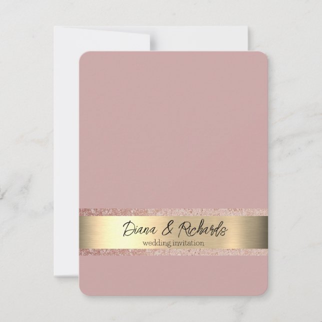 Pink Gold Foil Rustic Faux Wedding Invitation (Front)