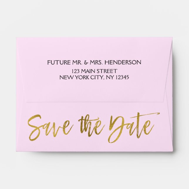 Pink Gold Foil Save the Date Envelope (Back (Top Flap))