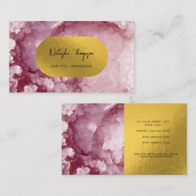 Pink Gold Foil Sea Crystals Signature Business Card (Front/Back)