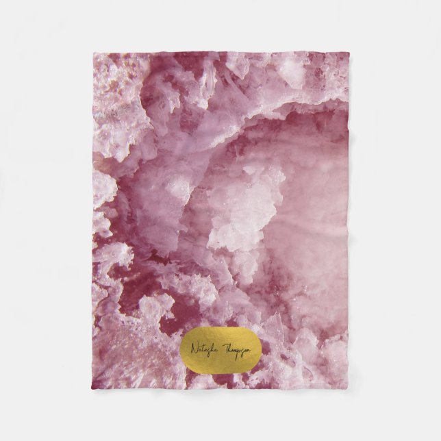 Pink Gold Foil Sea Crystals Signature Script  Fleece Blanket (Front)