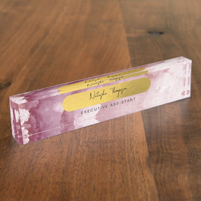 Pink Gold Foil Sea Crystals Signature Script  Nameplate (Side)