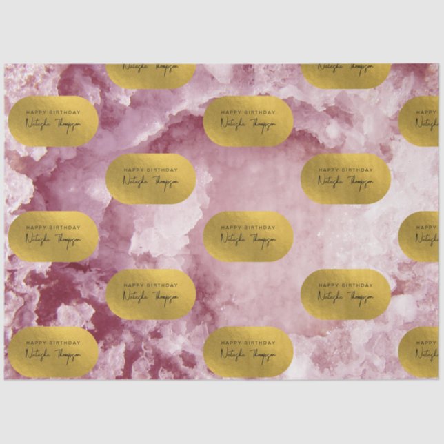 Pink Gold Foil Sea Crystals Signature Script  Tissue Paper (Front)