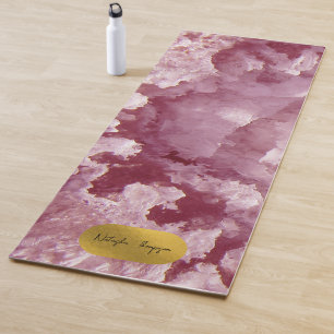 Pink Gold Foil Sea Crystals Signature Script Yoga Mat