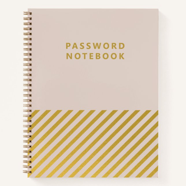 Pink Gold Foil Stripes Feminine Password Notebook (Front)