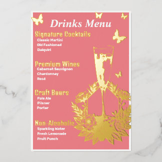 Pink Gold-Foiled Beverage Menu