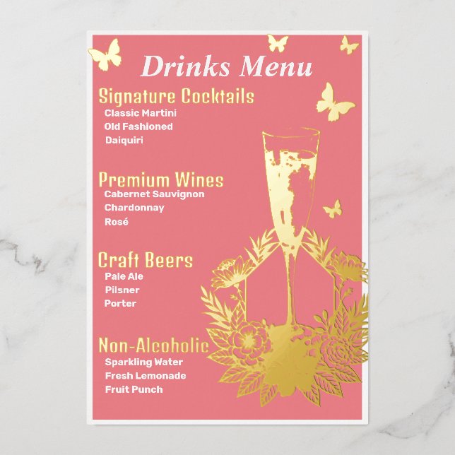 Pink Gold-Foiled Beverage Menu (Front)