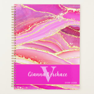 Pink Gold Geode Crystal Marble Abstract Art Planner