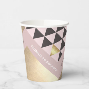 Pink Gold Geometric Pattern Graduation Party  Paper Cups