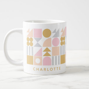 Pink Gold Geometric Shapes Monogram Name Custom Large Coffee Mug